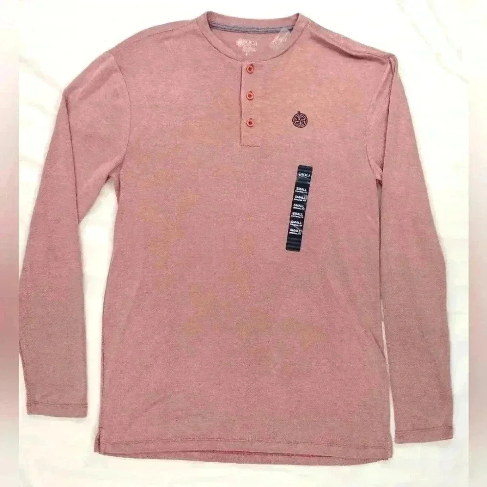 Boca‎ Classics Henley Shirt Small Rose Pink Long Sleeve Textured Compass Logo